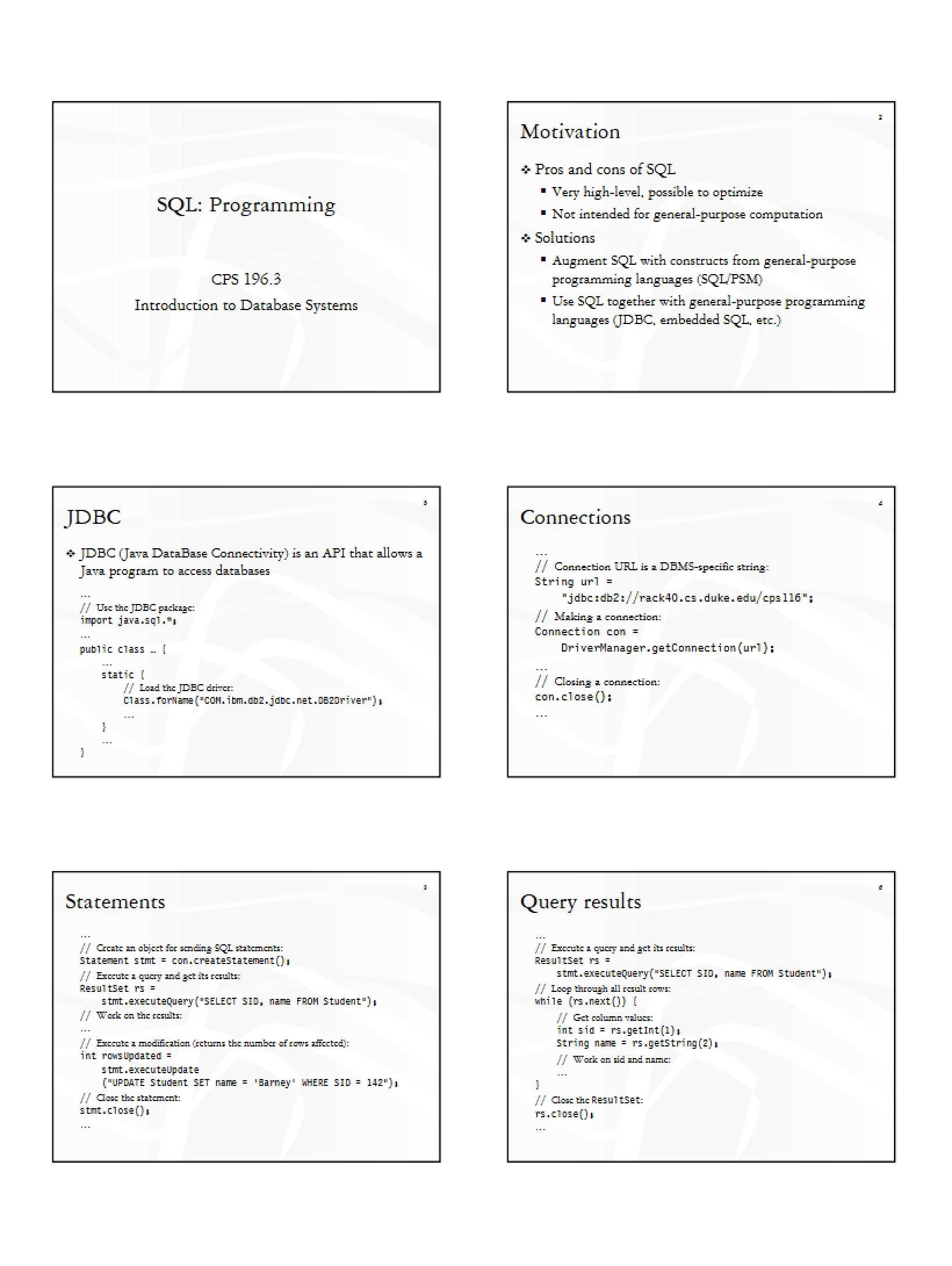 Programming in SQL