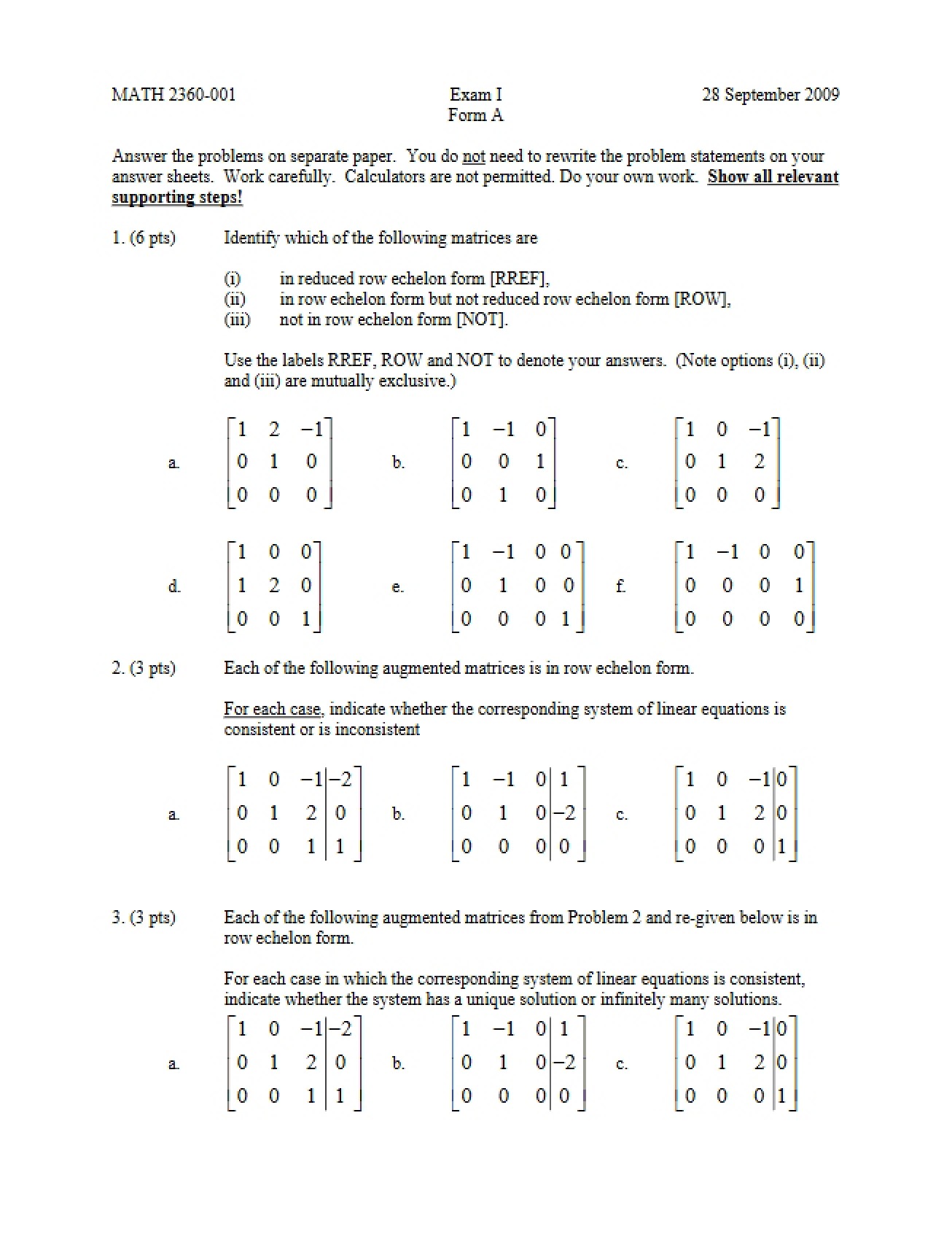 MATH 2360 Exam 1
