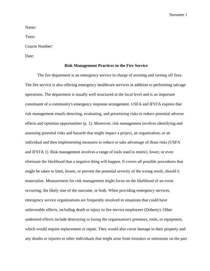 Risk Management Practices in the Fire Service