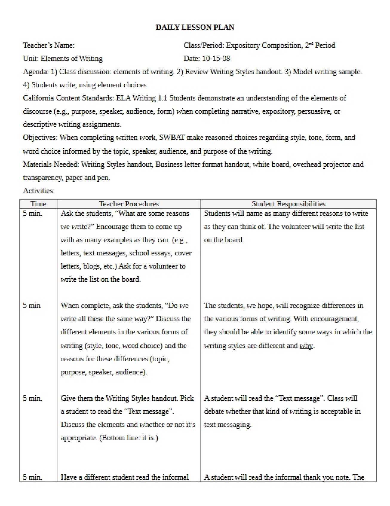 Writing Elements