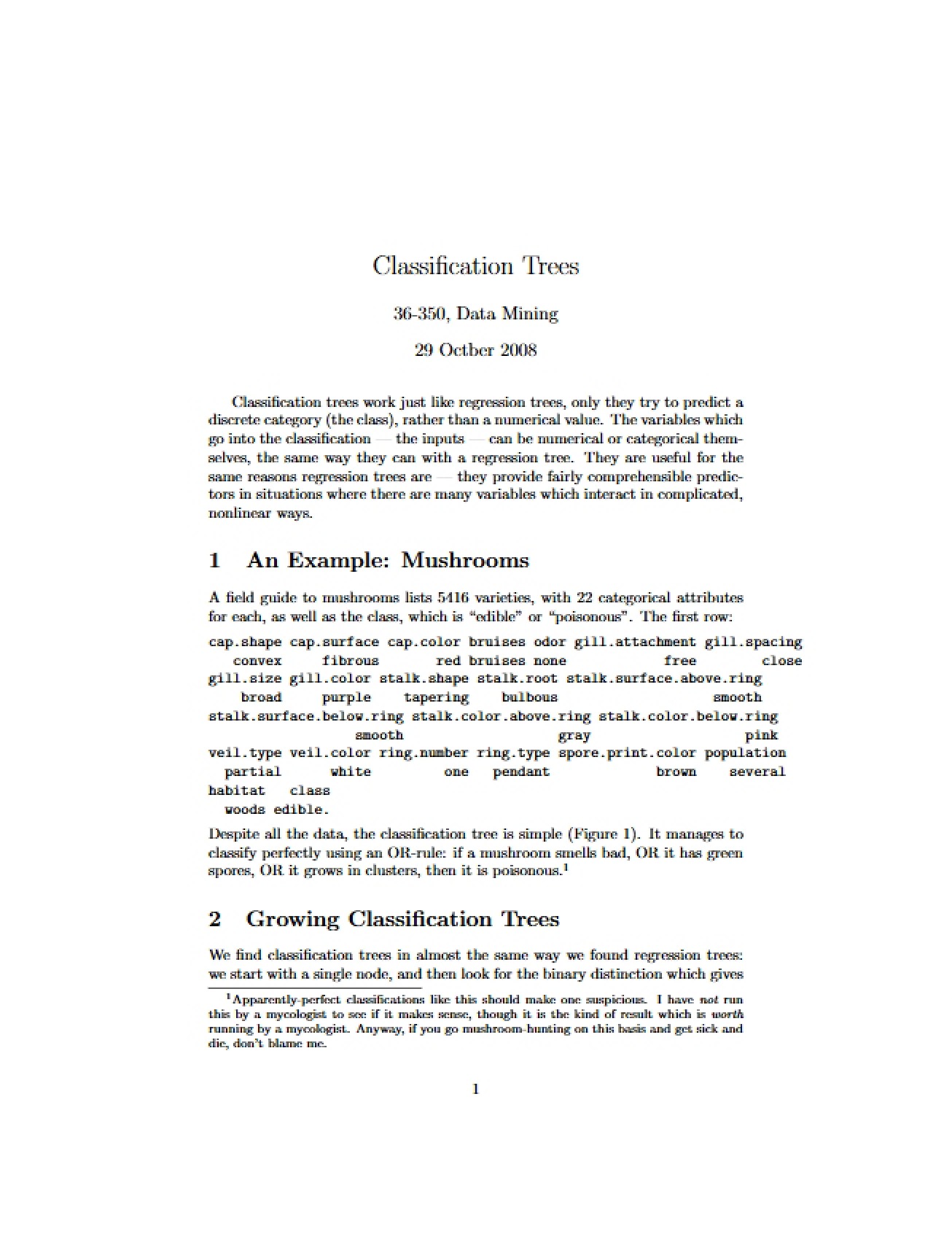 Trees for Classification