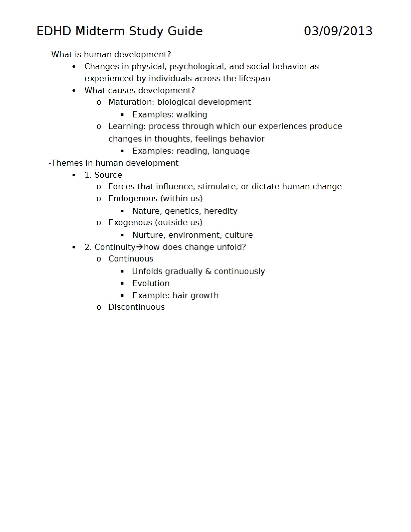 Study Guide for Midterm