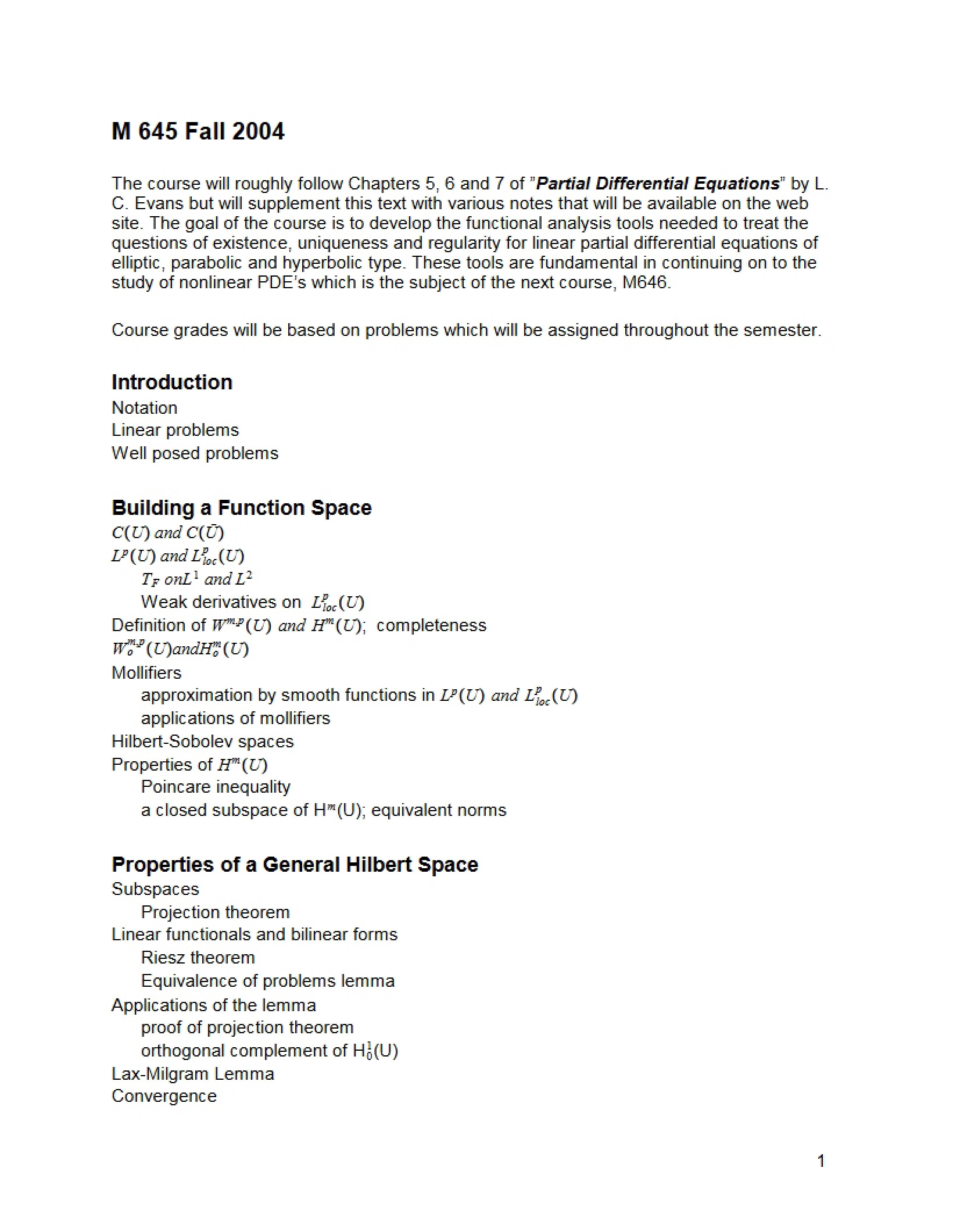 Partial Differential Equations Syllabus