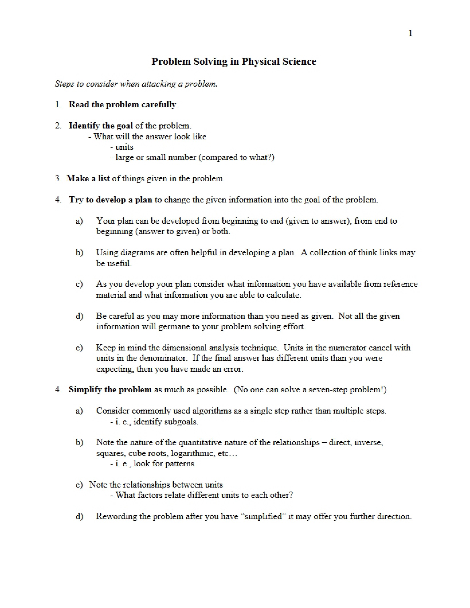 Physical Science Problem Solving