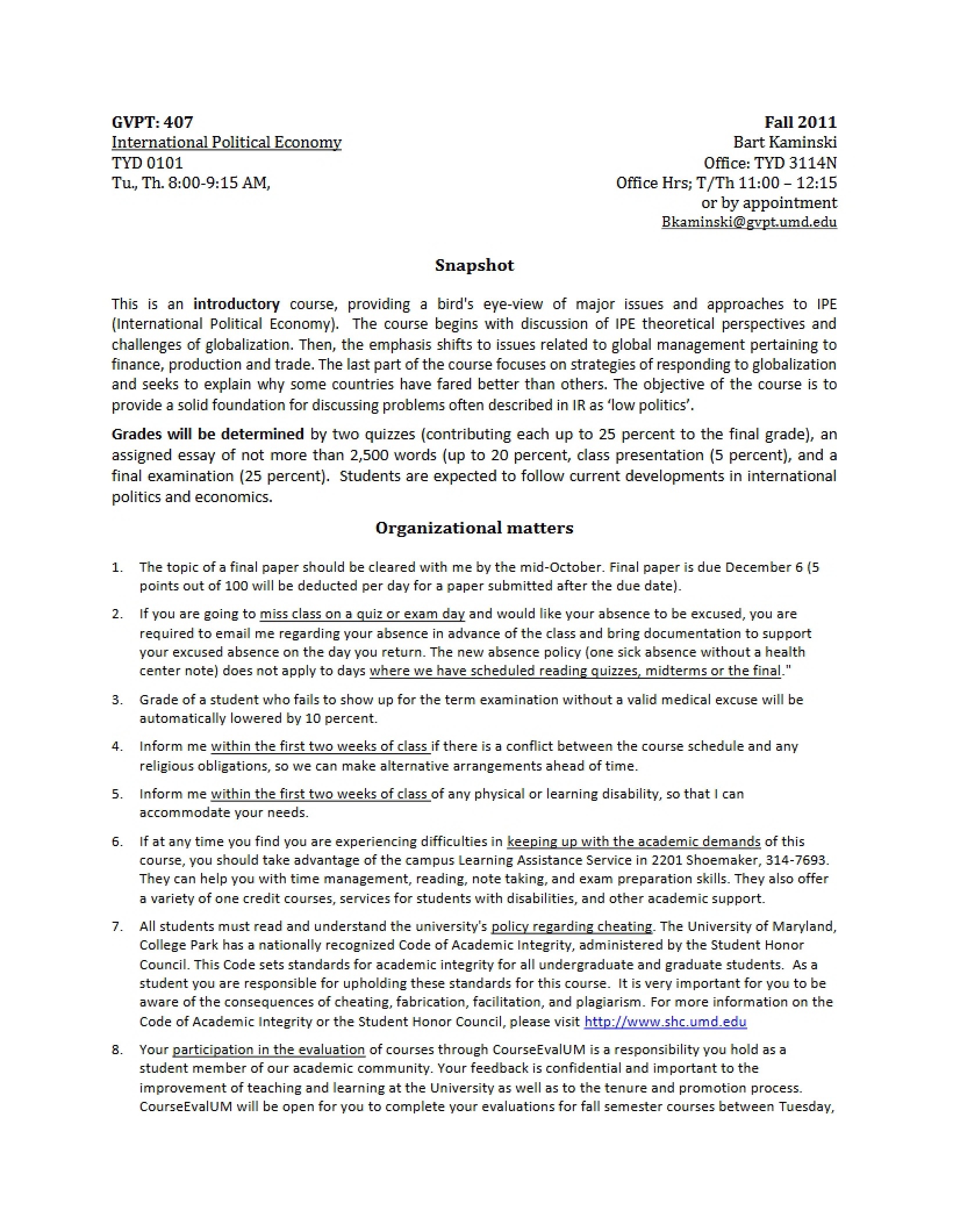 Syllabus for Political Economy