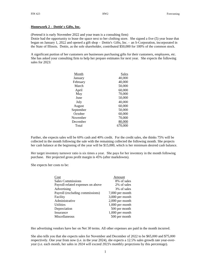 Preparing Sales Estimates for Dottie's Gifts, Inc