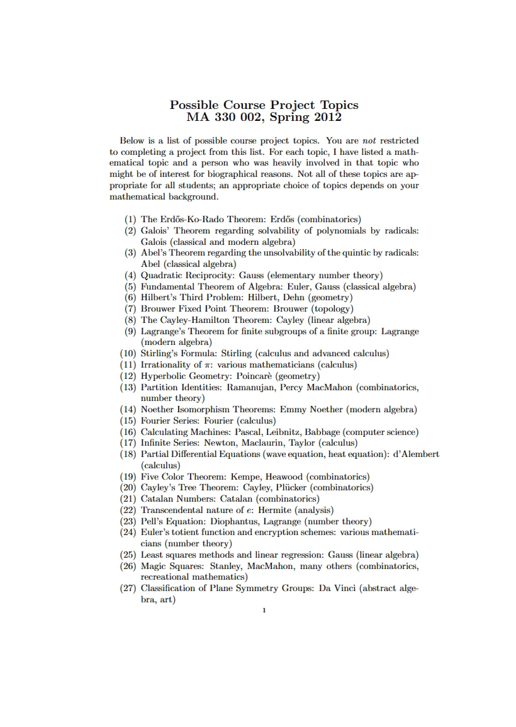 Topics for Course Projects