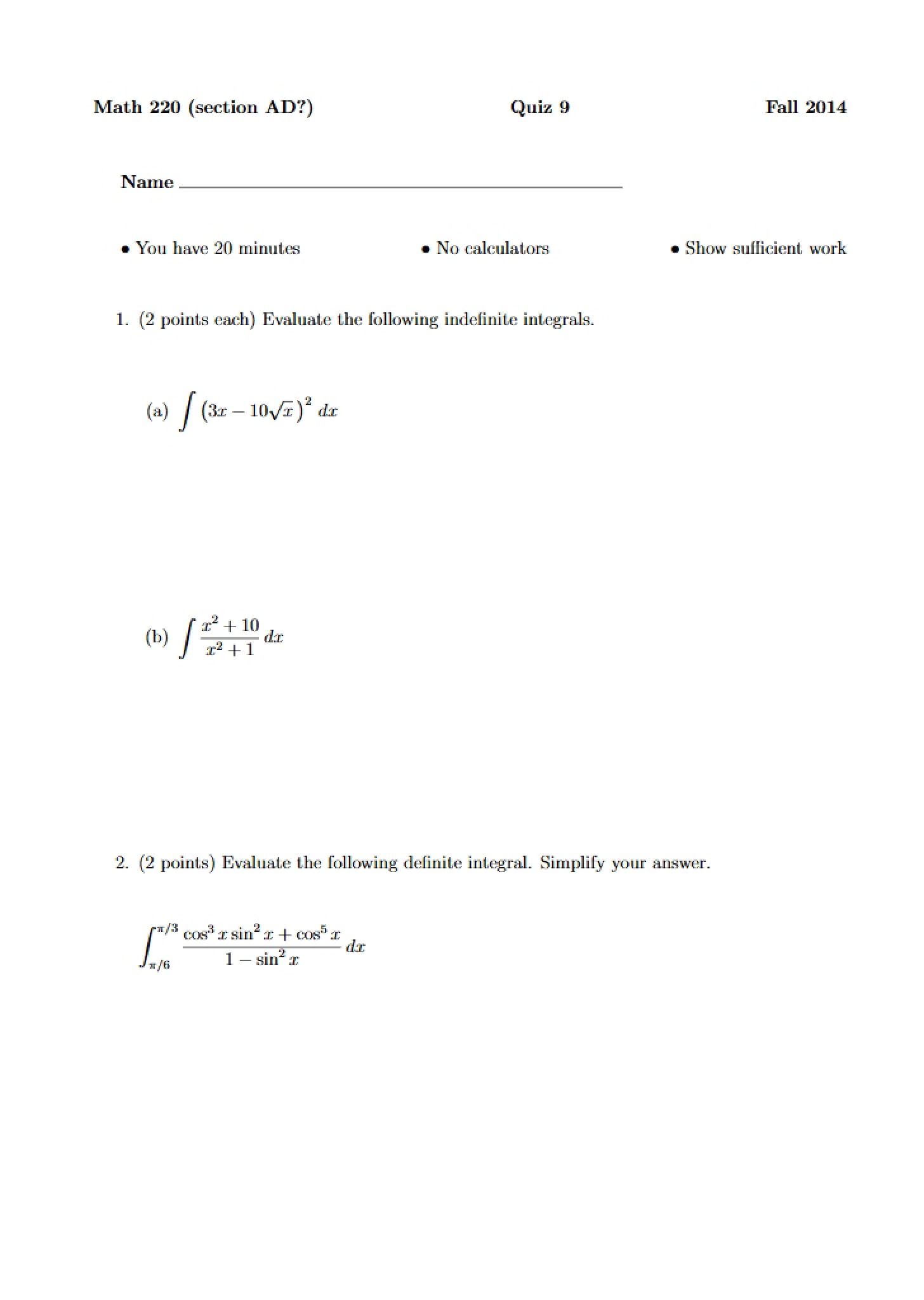 Quiz Nine