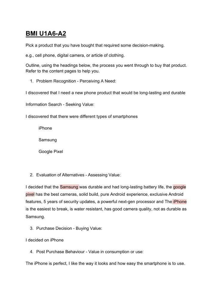 Marketing Miscellaneous - BMI U1A6-A2