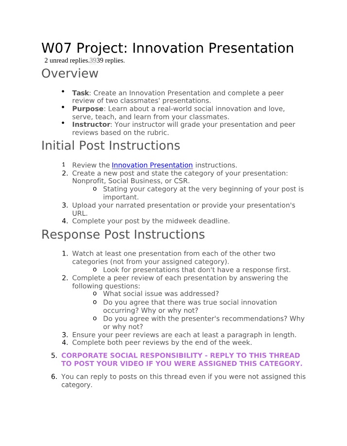 Innovation Presentation - W07 Project