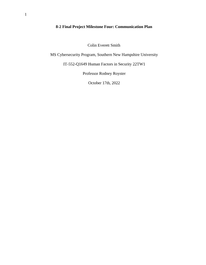 Communication Plan for Cybersecurity Strategies