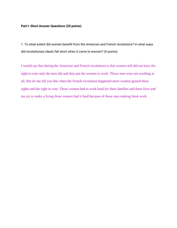 Women's Roles in the American and French Revolutions