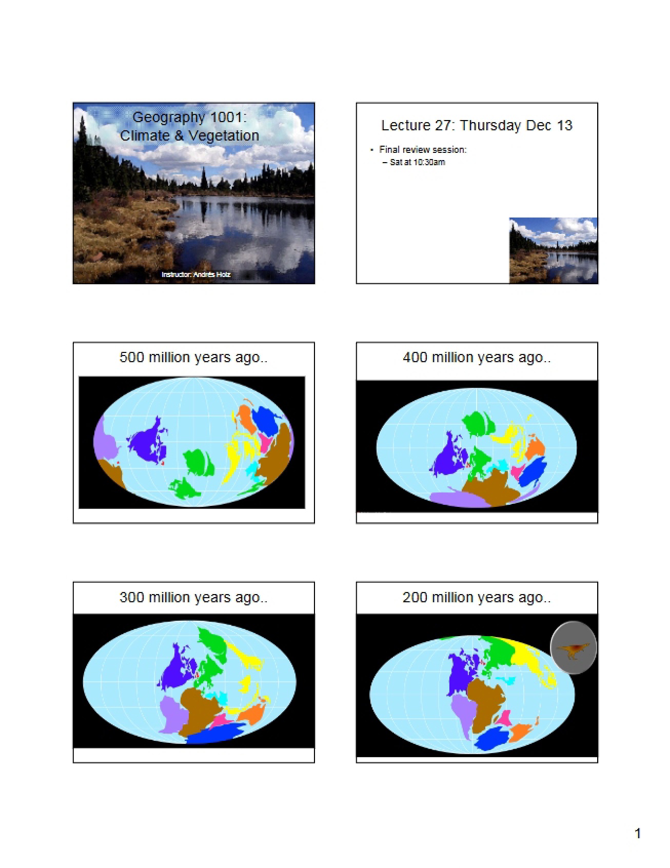 Selected Topics in Climate and Vegetation Lecture