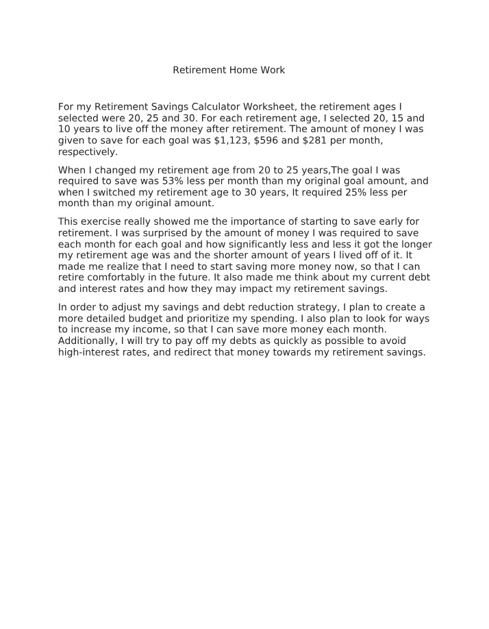 Homework on Retirement