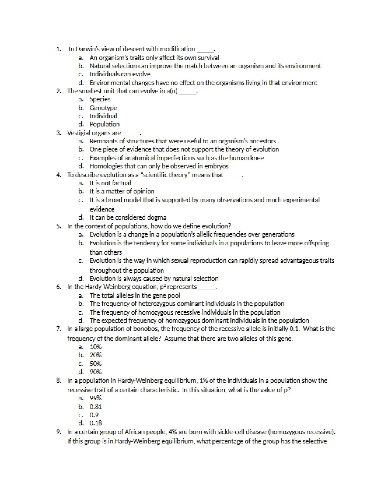Practice Questions Covering Biology Principles