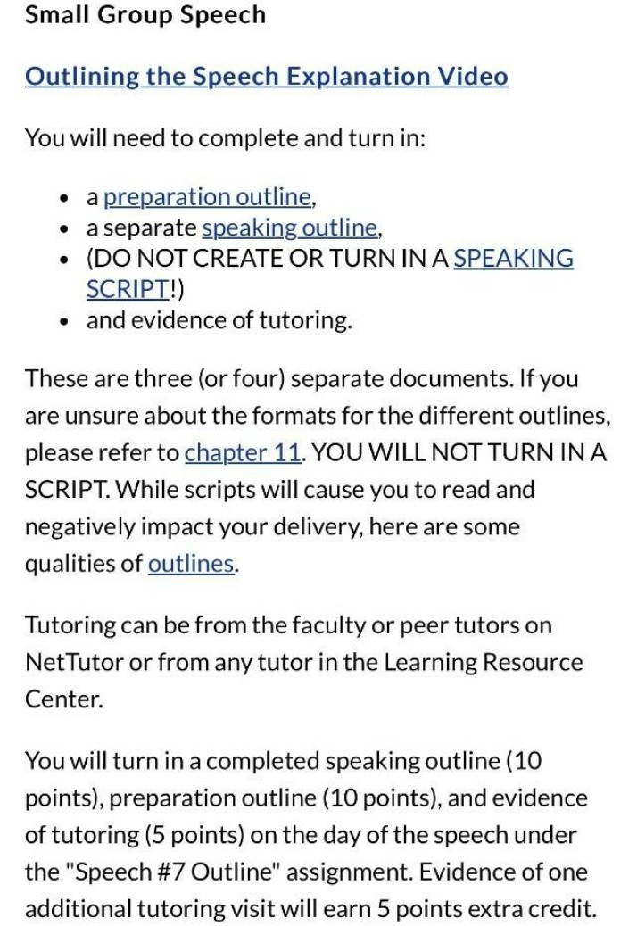 Outlining Assignment for Small Group Speech