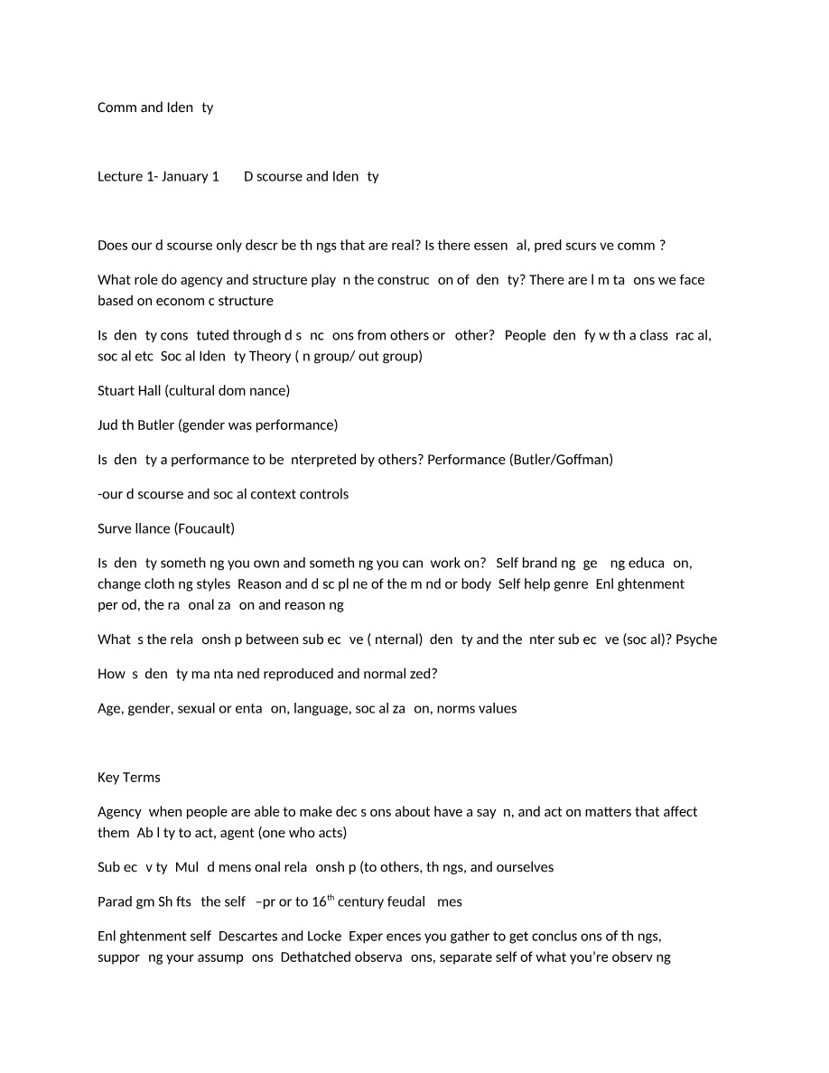 Lecture Notes for Comm and Identity