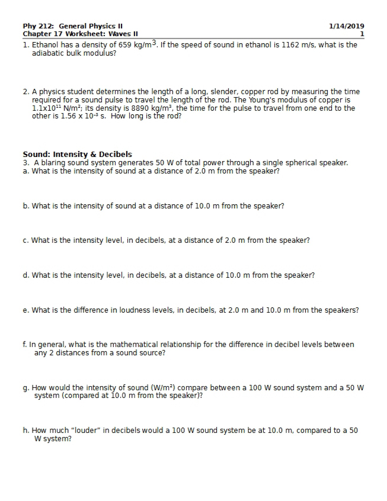 Worksheet on Waves Two