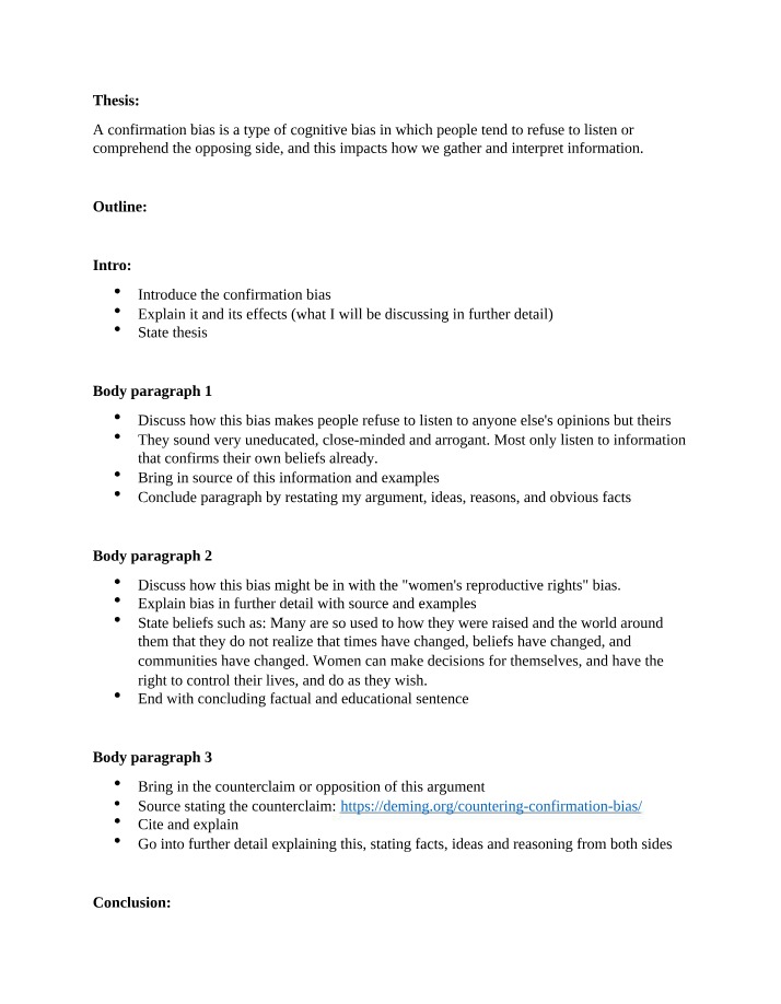 Thesis and Outline - Cognitive Bias