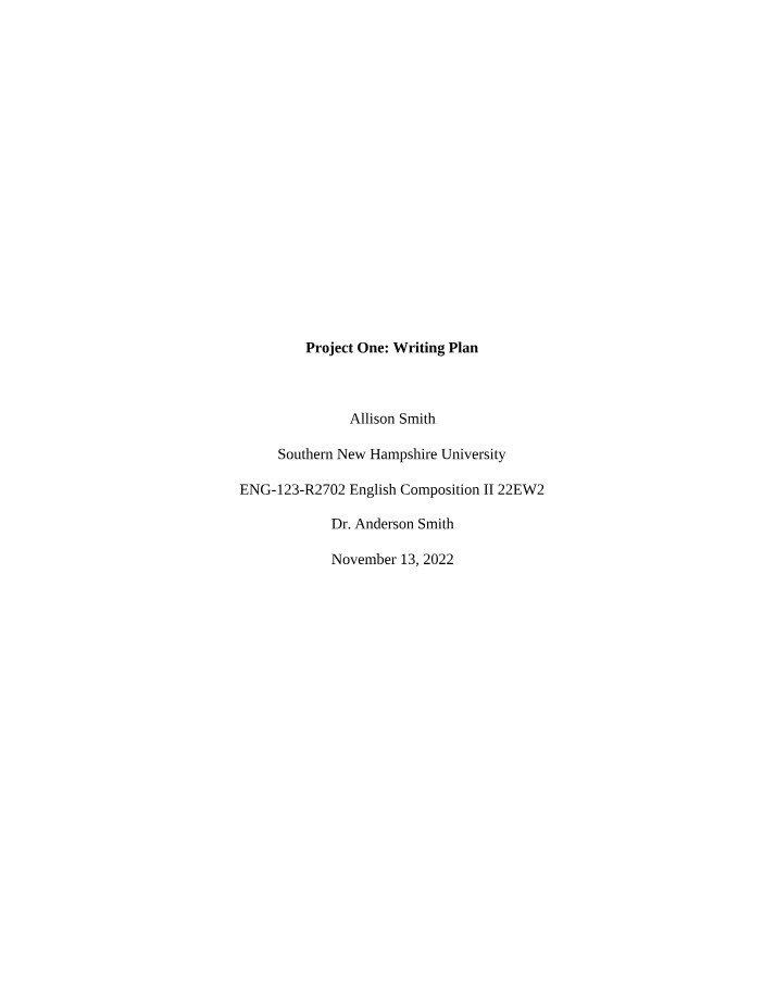 Writing Plan for Project One