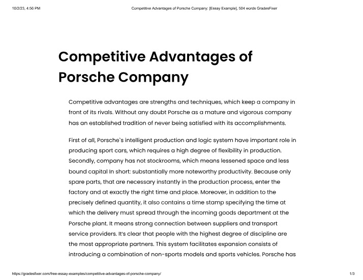 Porsche Company - Competitive Advantages