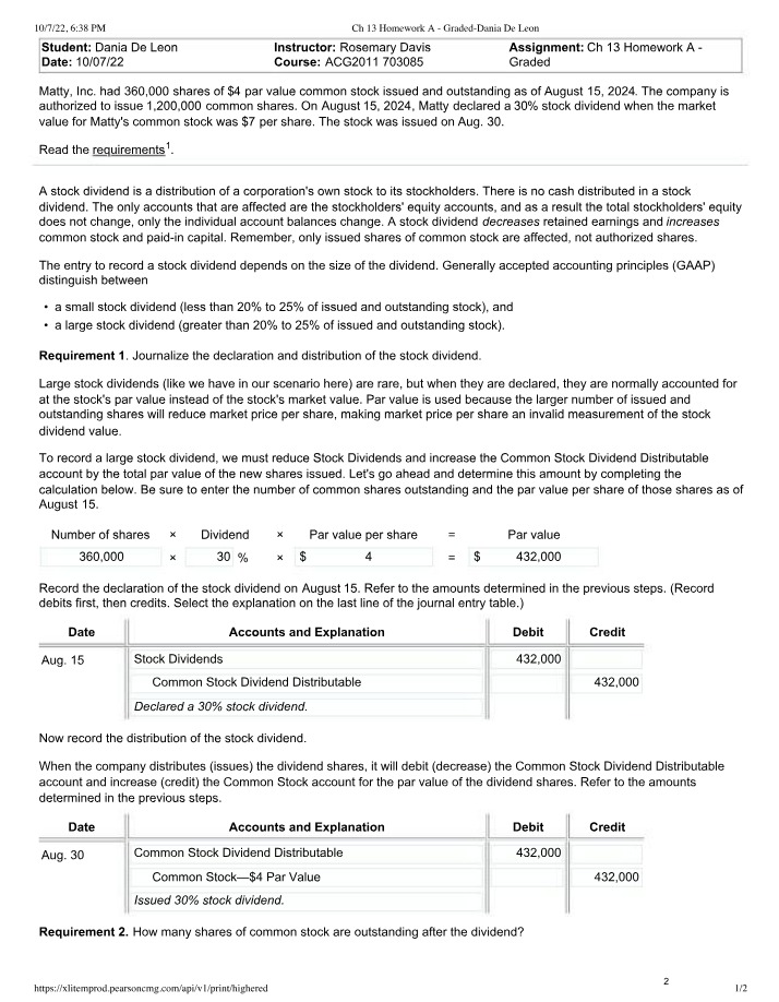 30% Stock Dividend - Journalizing and Distributing