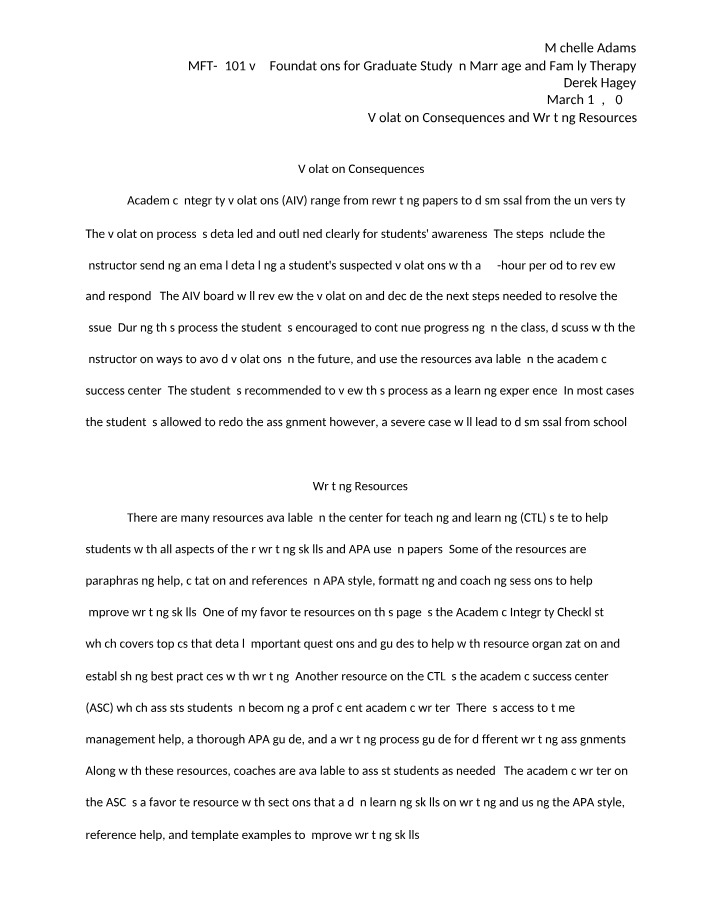 Writing Resources and Violation Consequences