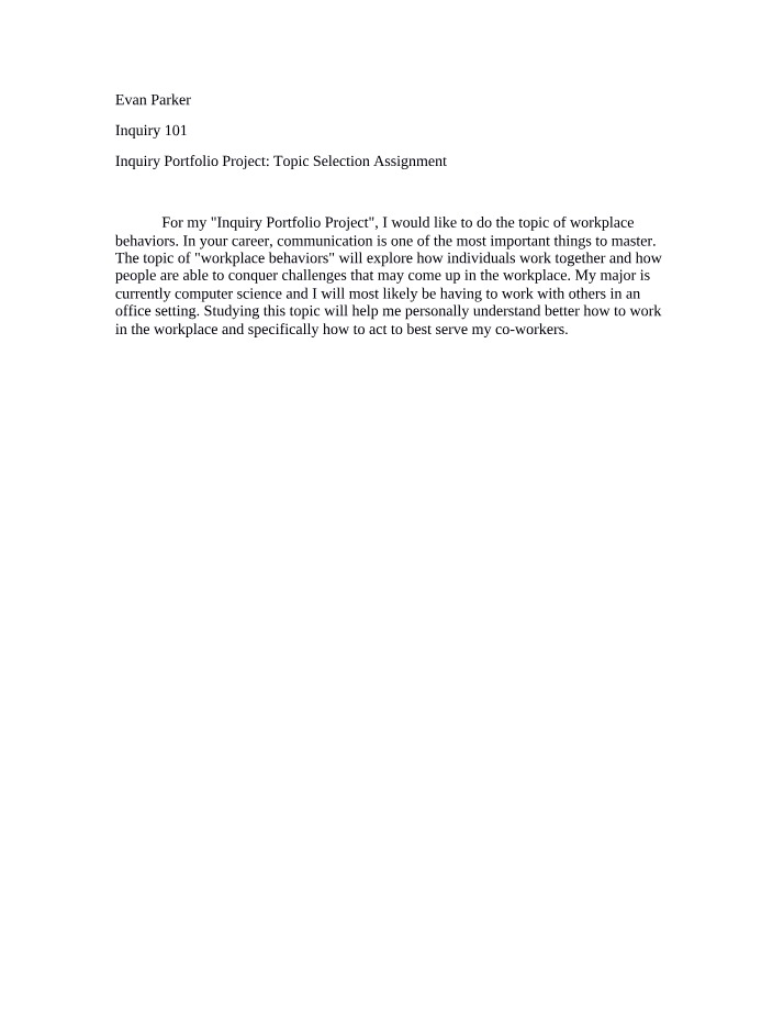 Topic Selection Assignment - Inquiry Portfolio Project