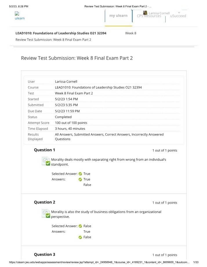 Final Exam Part 2 - Week 8