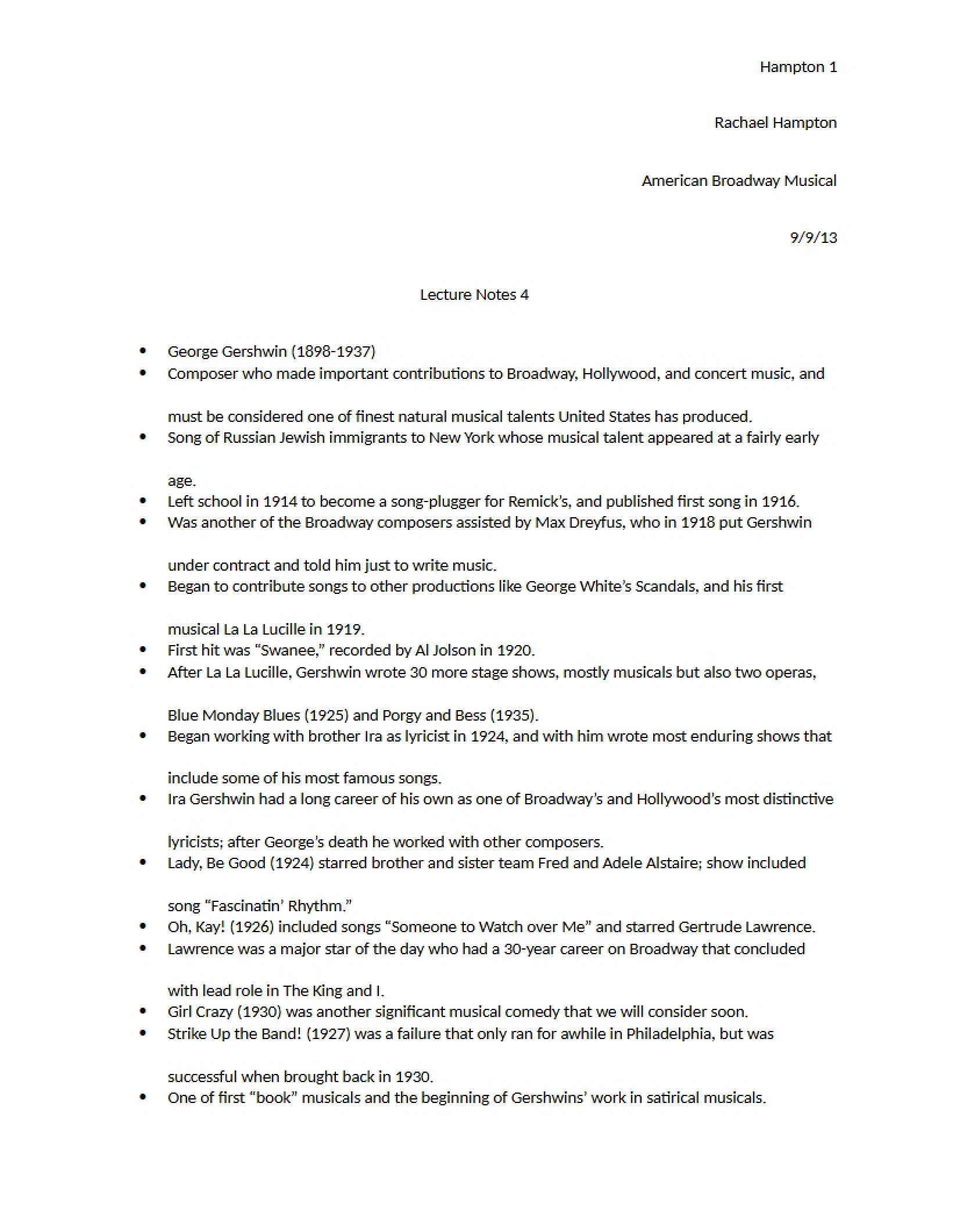 Fourth Lecture Notes