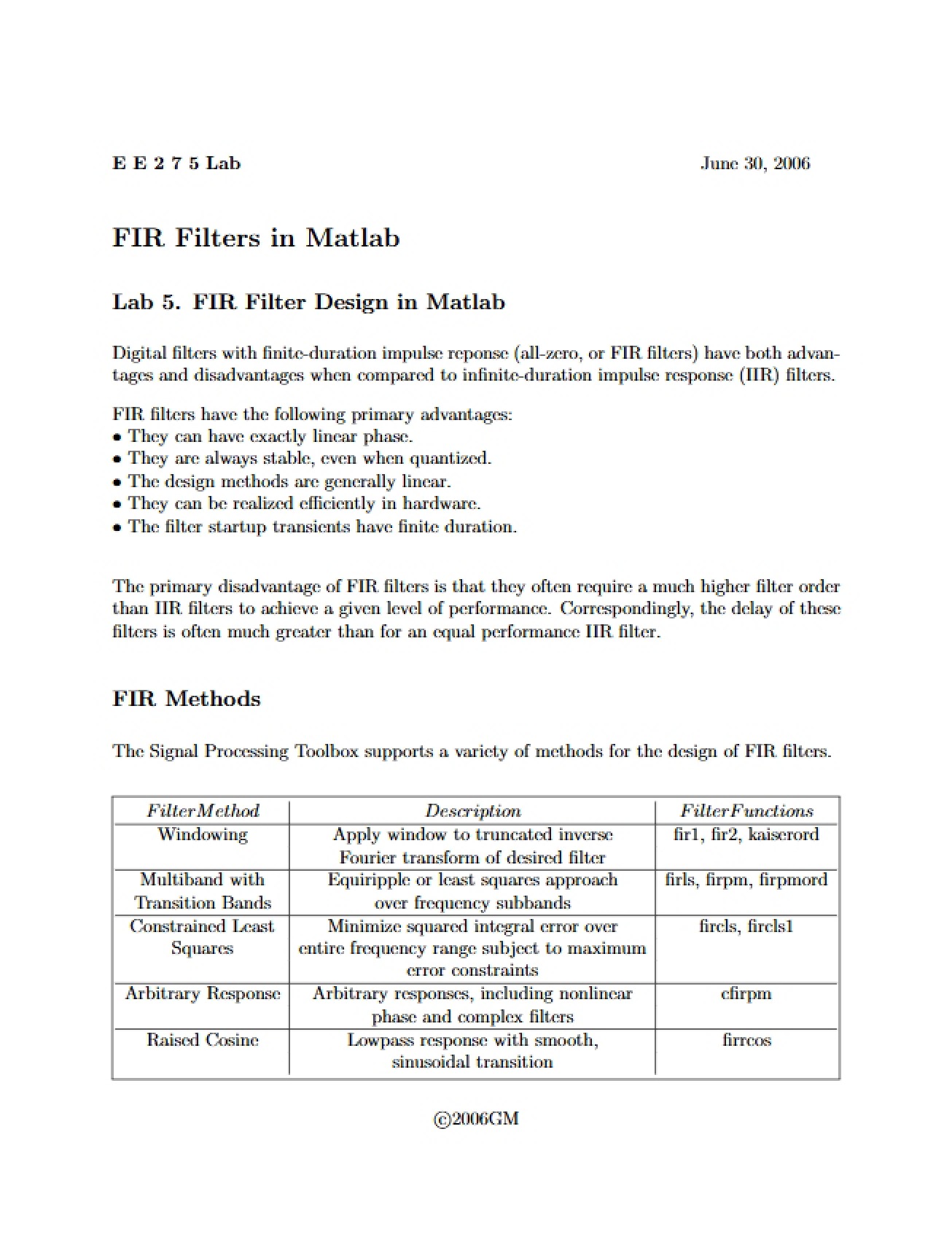 FIR Filters in Matlab Implementation