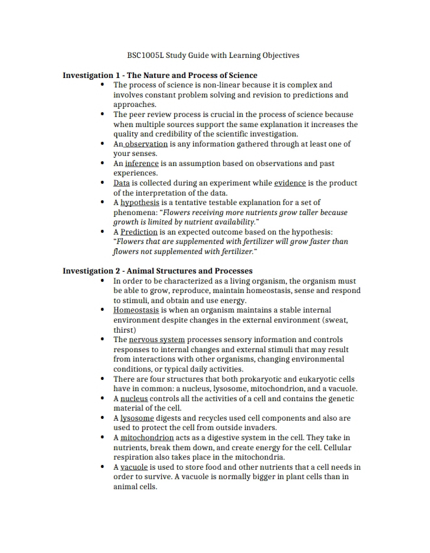 Review Guide for Learning Objectives