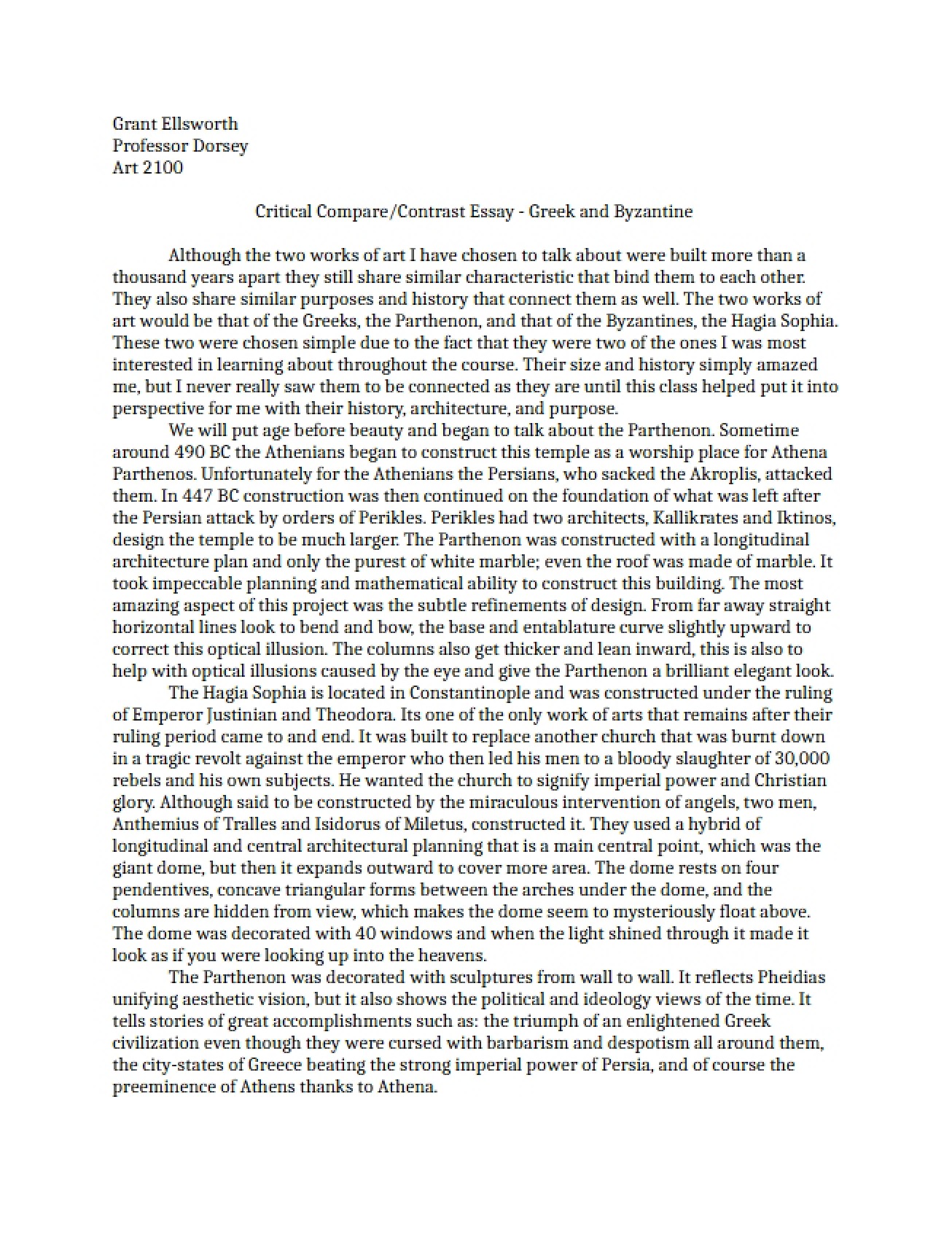 Greek vs. Byzantine Critical Compare-Contrast Essay