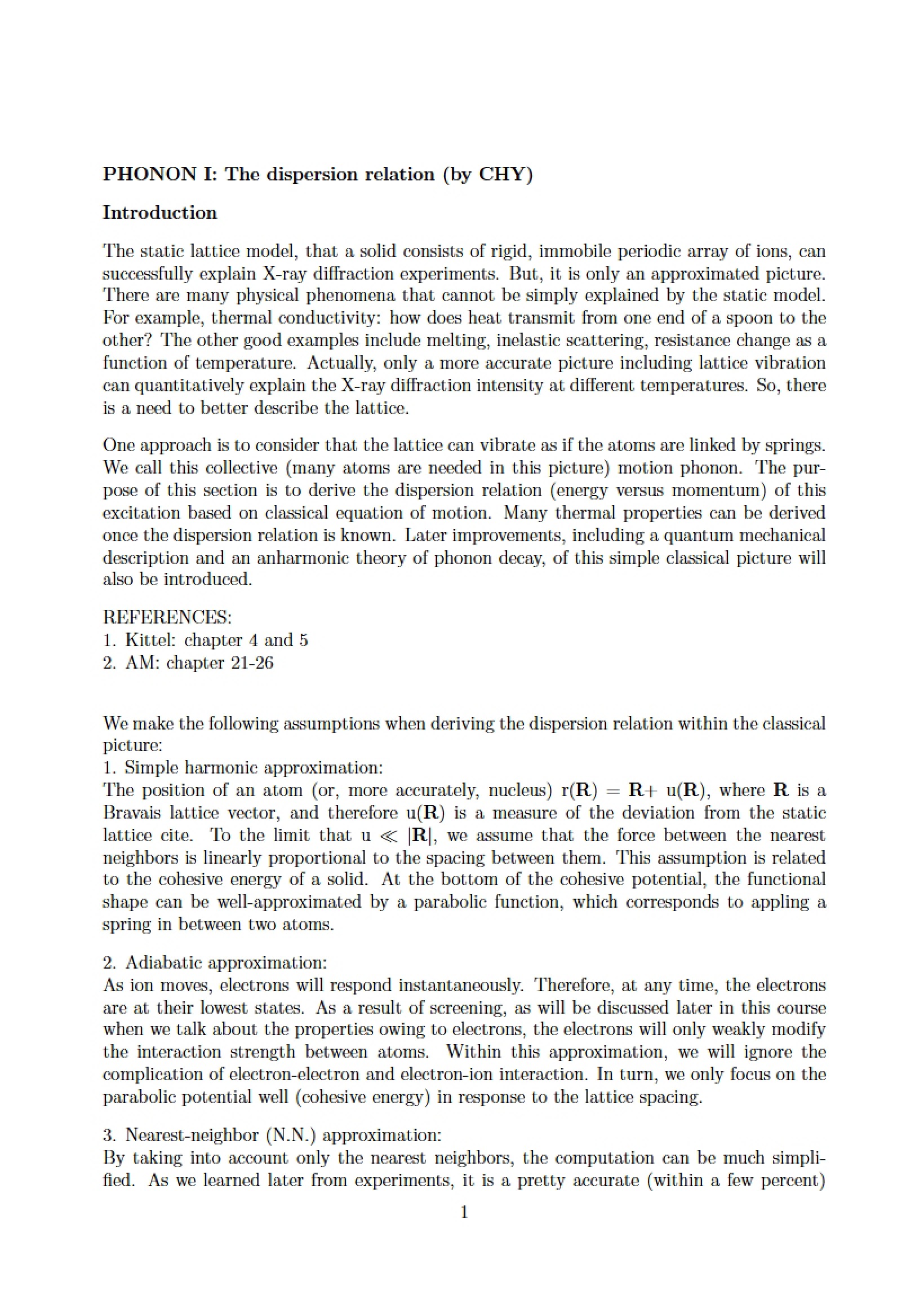 Dispersion Relations for Phonons (Part I)