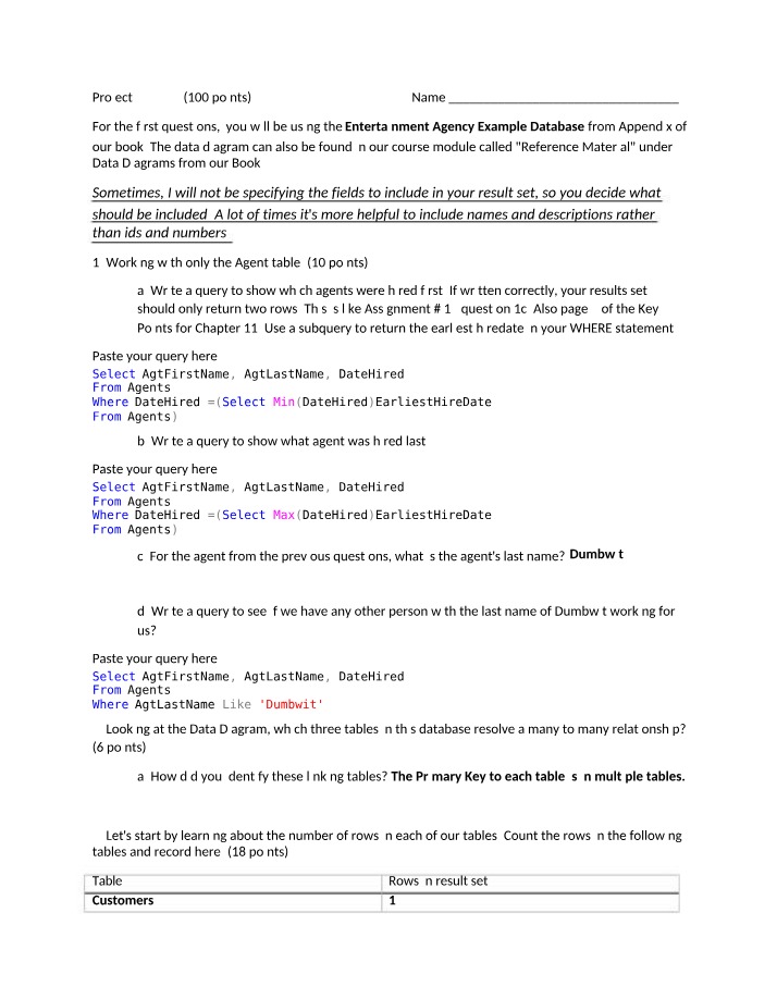 Working with the Entertainment Agency Database - Agents