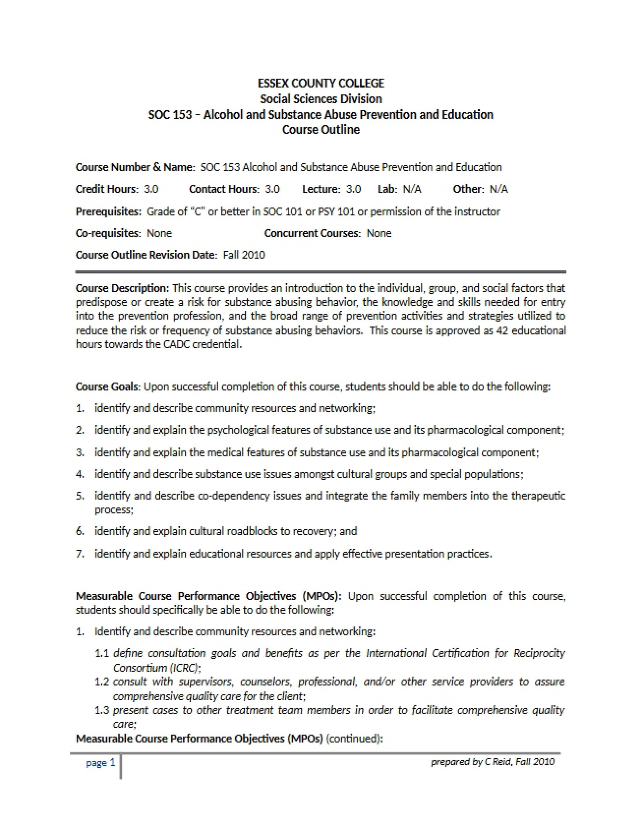 Alcohol and Substance Abuse Prevention Syllabus