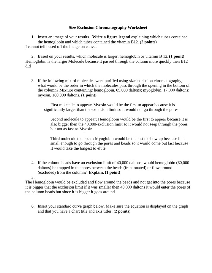 Worksheet on Size Exclusion Chromatography
