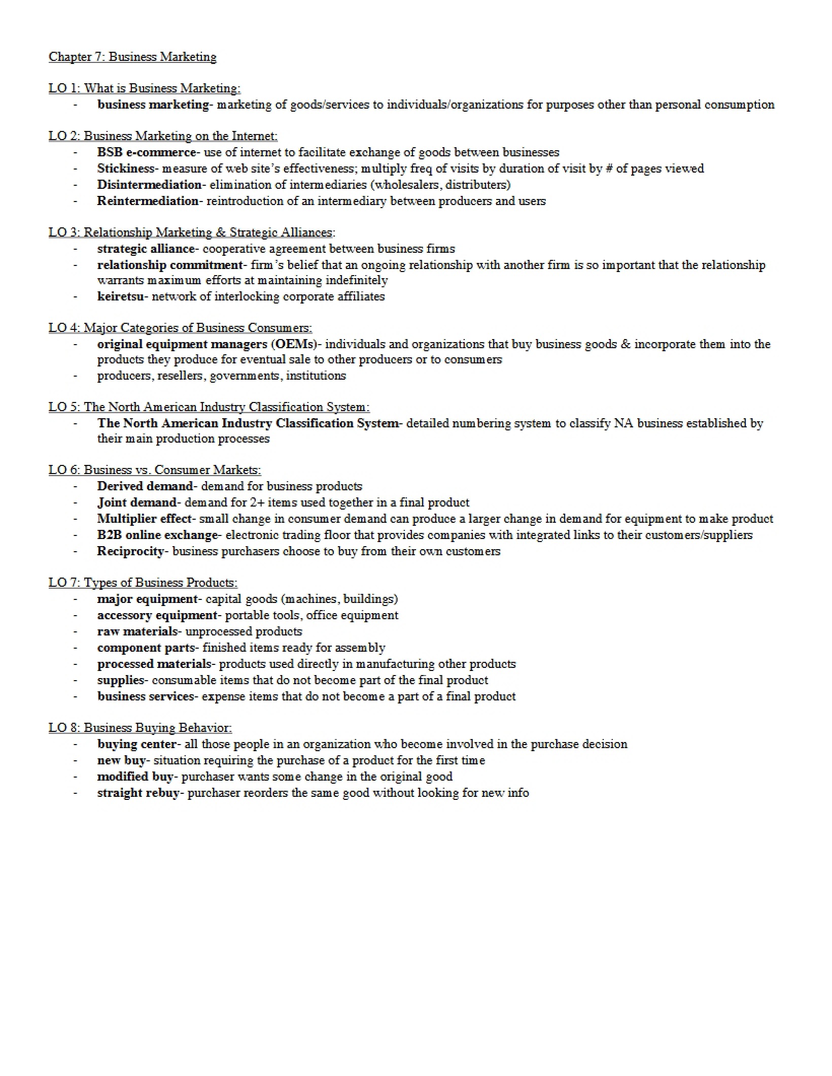 Business Marketing - Chapter 7 - BMGT 350