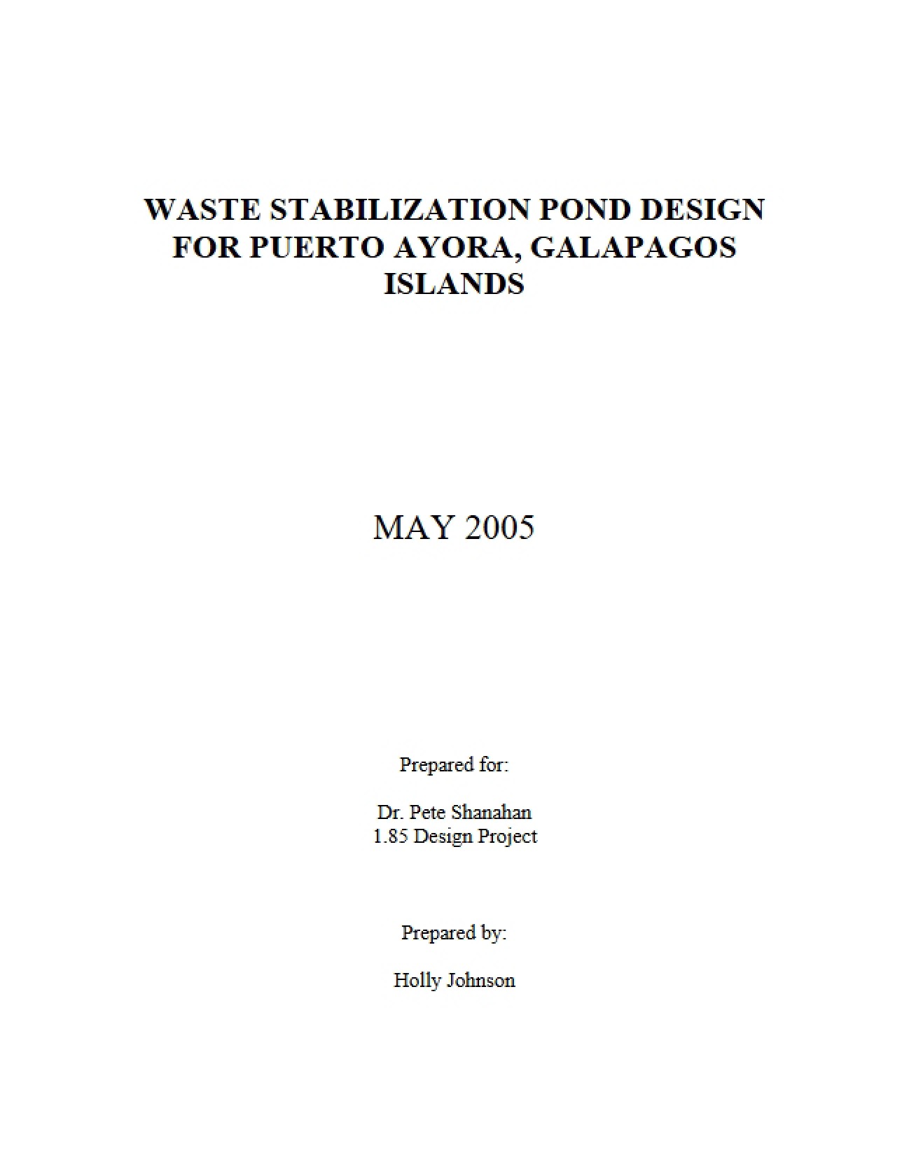 Galapagos Islands: Waste Stabilization Pond Design