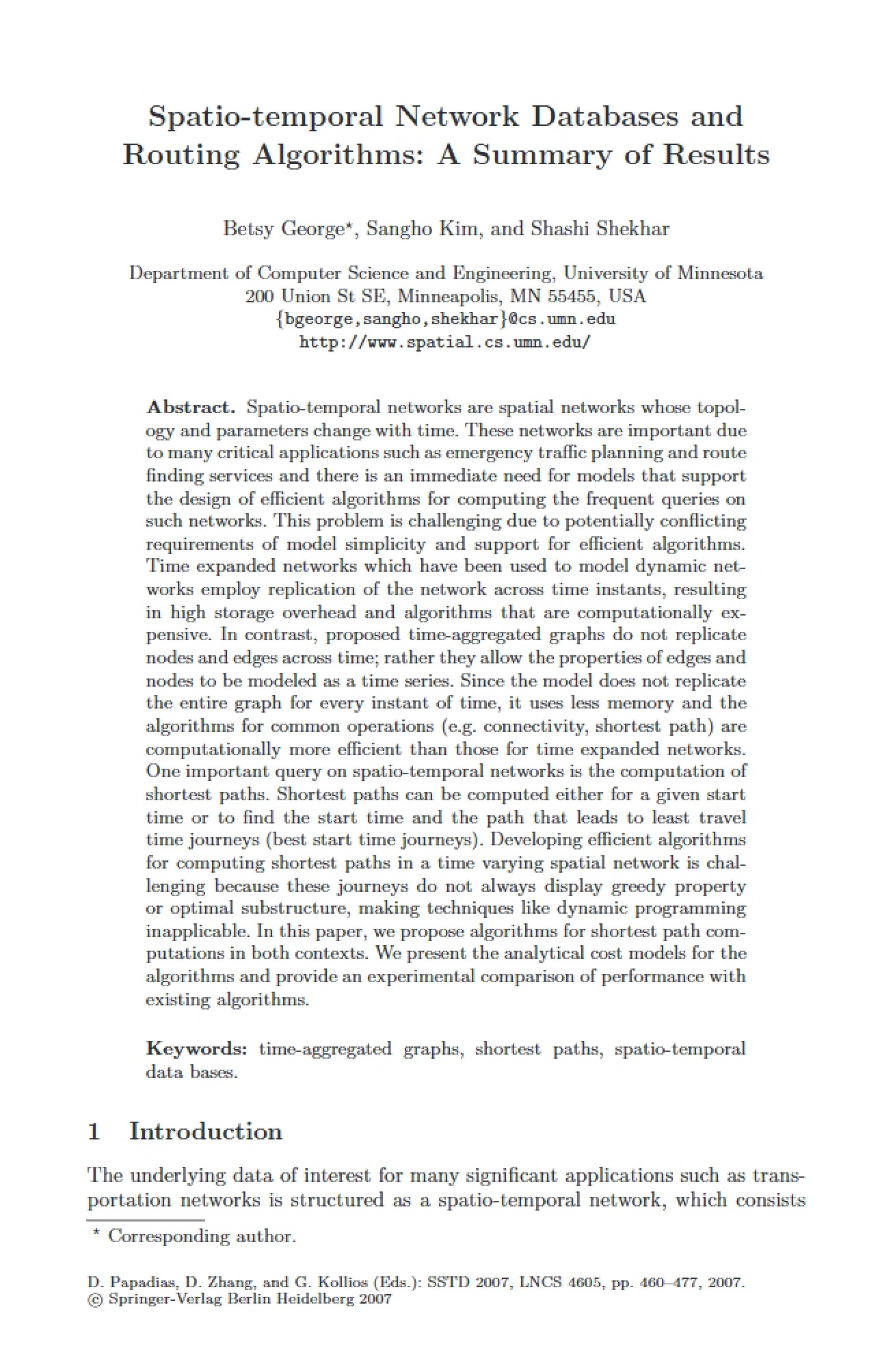 Result Summary Routing Algorithms and Spatio-temporal Network Databases