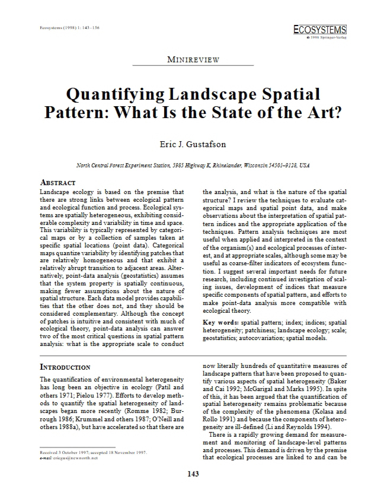 Spatial Pattern Quantification in Landscapes