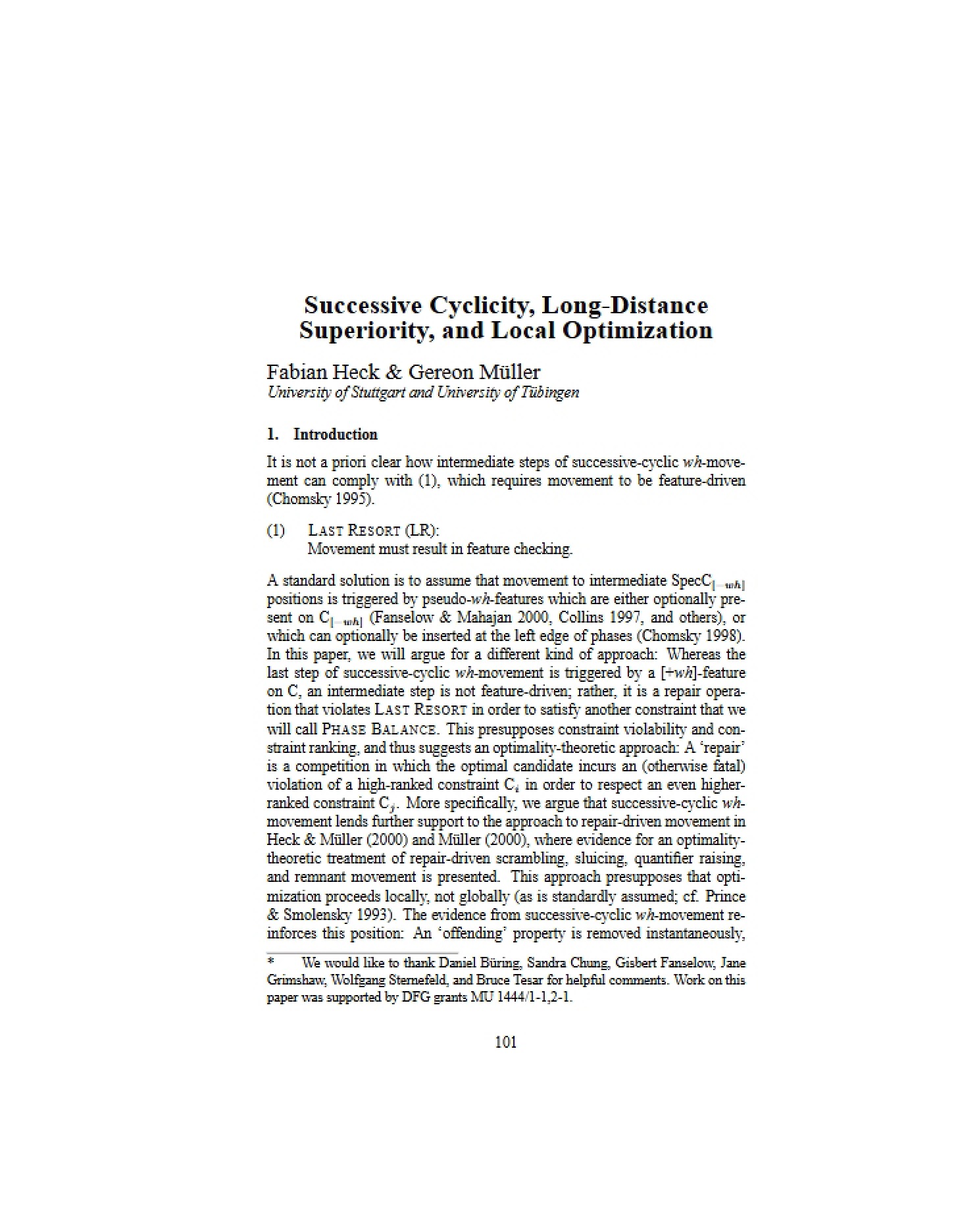 Local Optimization, Long-Distance Superiority, and Successive Cyclicity