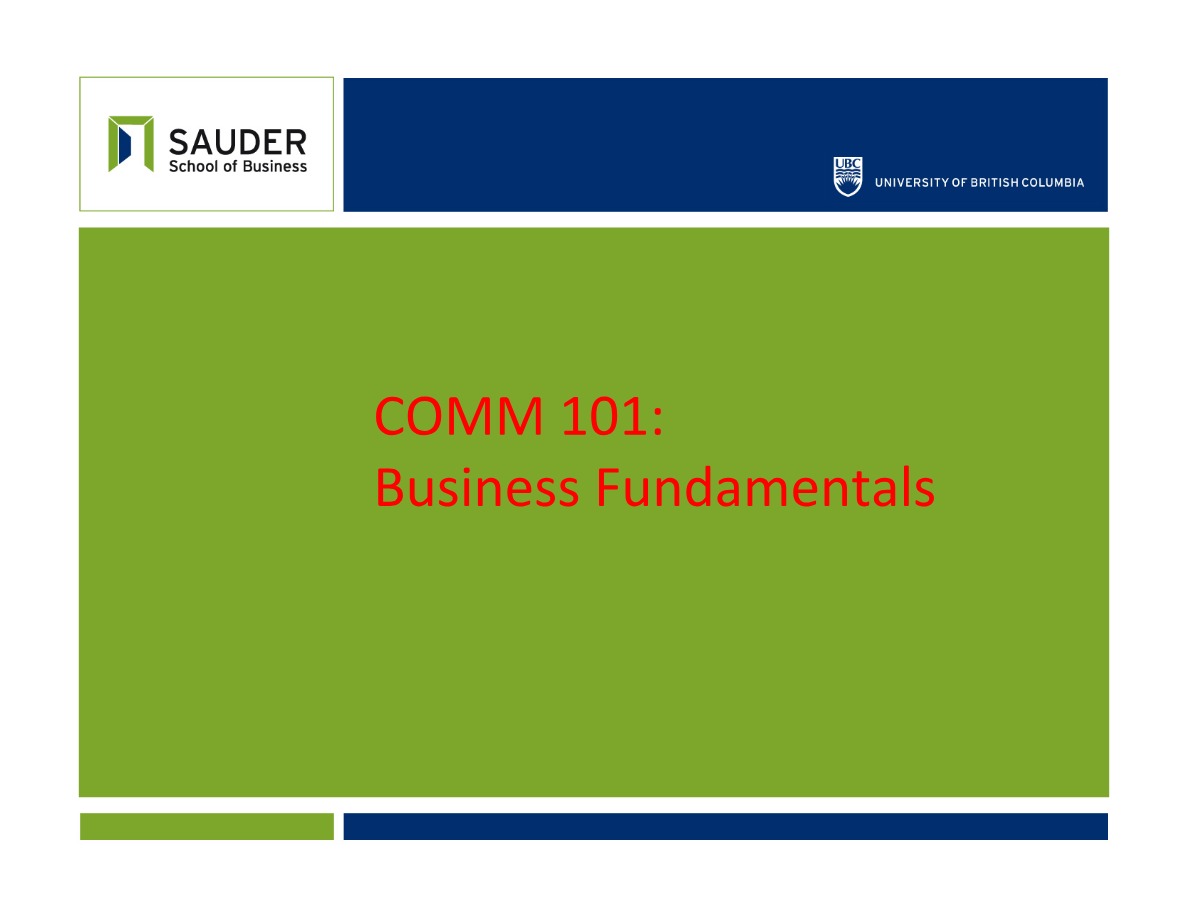 Business Fundamentals Lecture Slides (COMM 101)