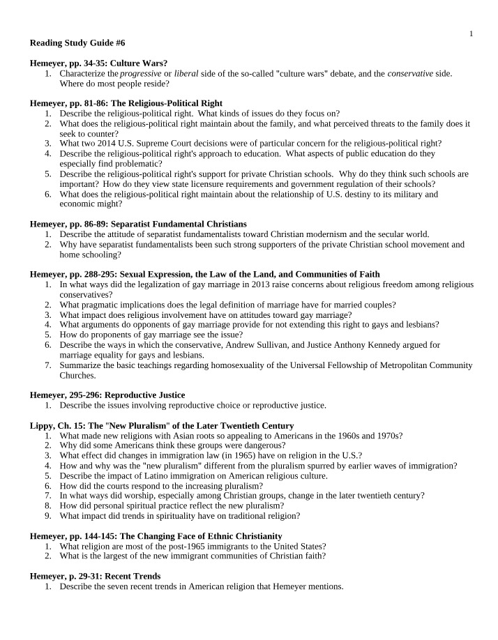 Study Guide for Exam 6