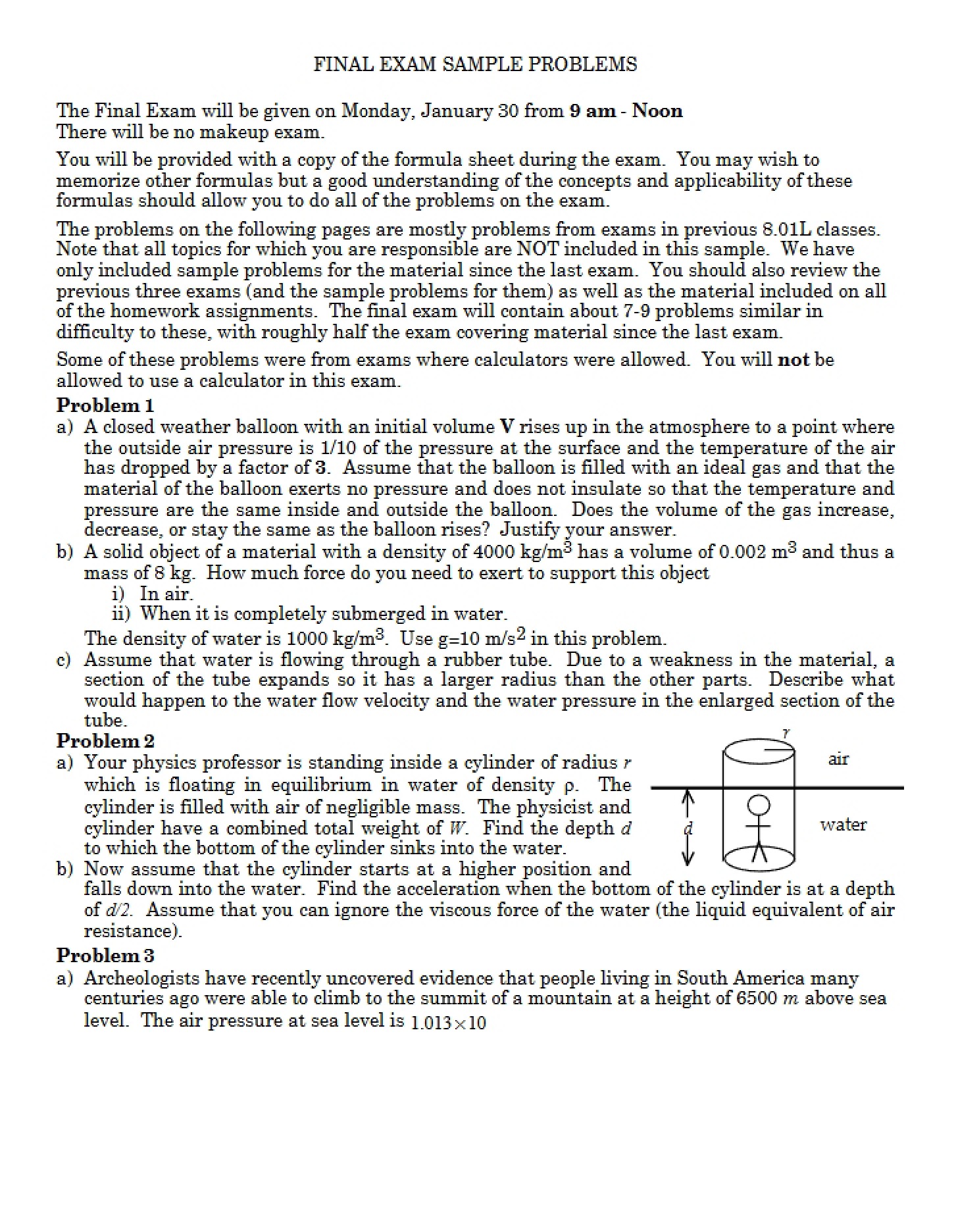 Sample Problems for Final