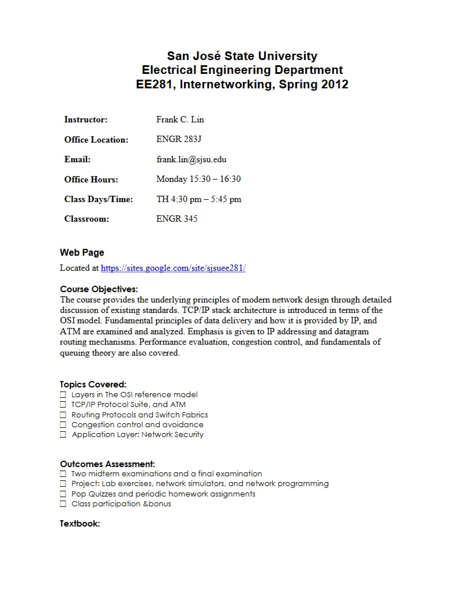Internetworking Syllabus