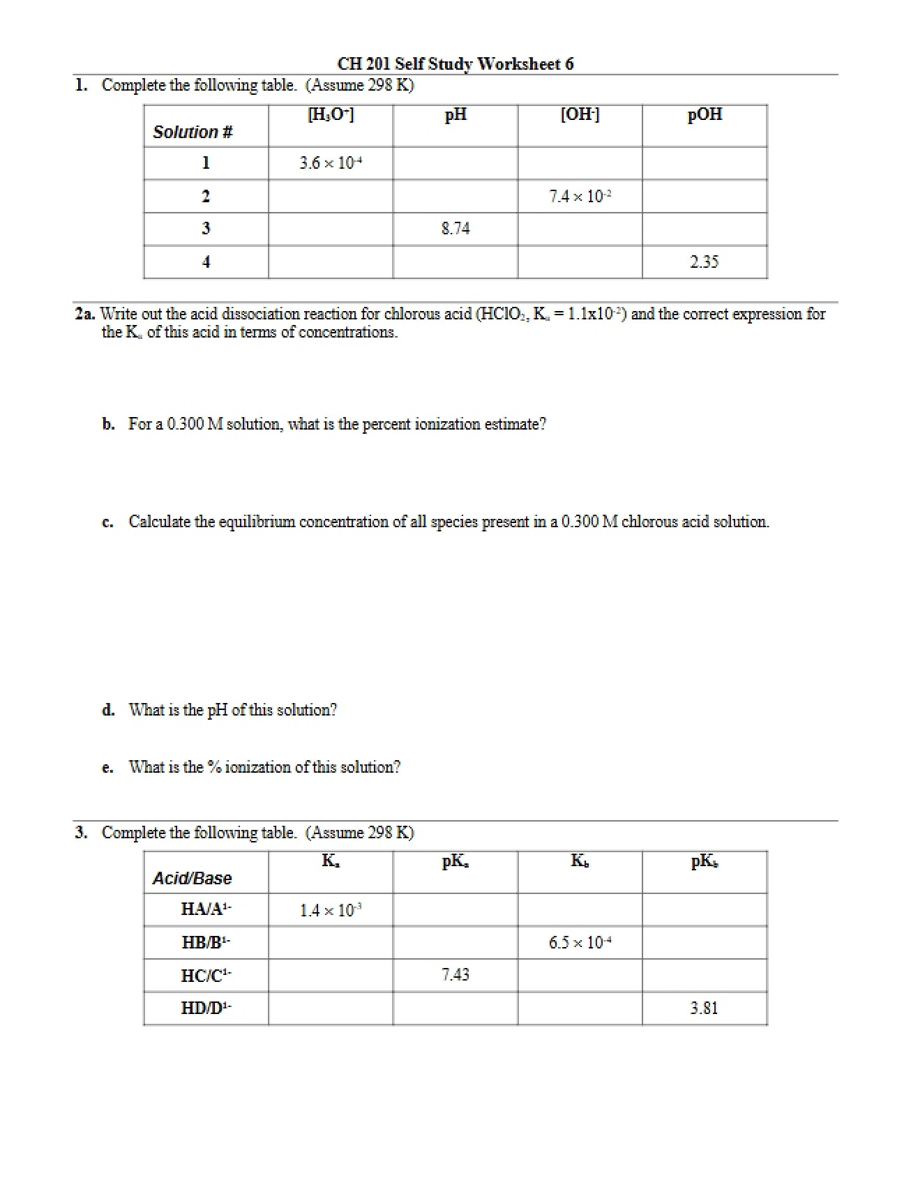Worksheet 6 for Self Study