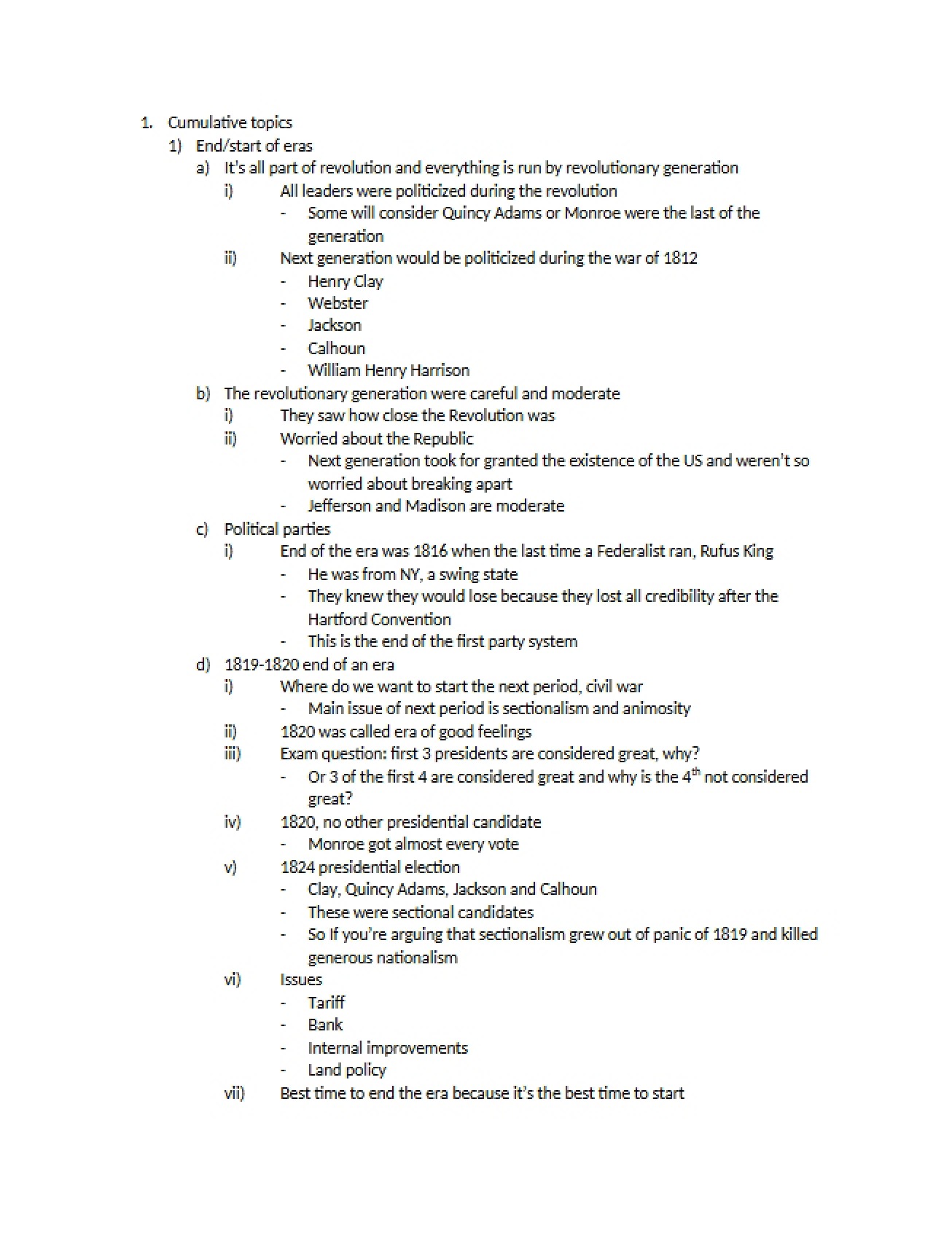 Lecture Notes for the Birth of the Republic