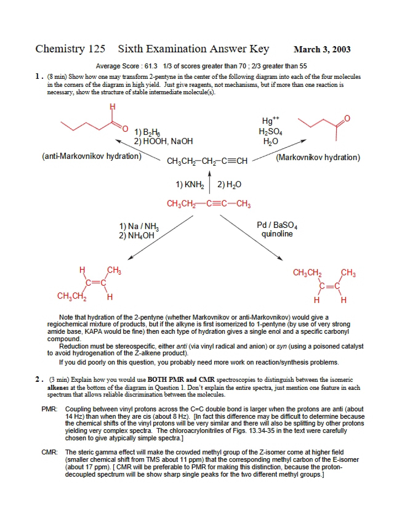 Key to Sixth Exam Answers