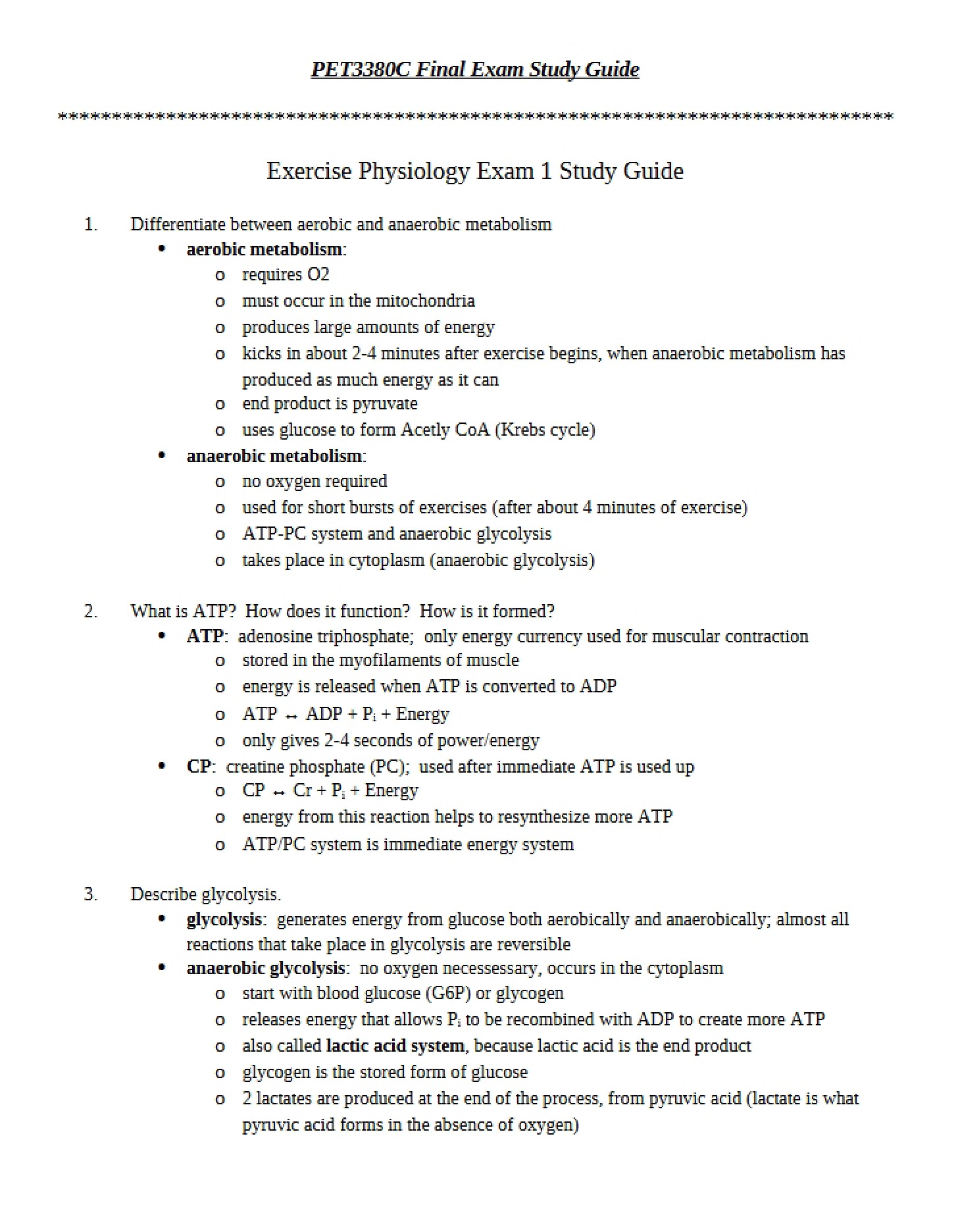 Study Guide for Final